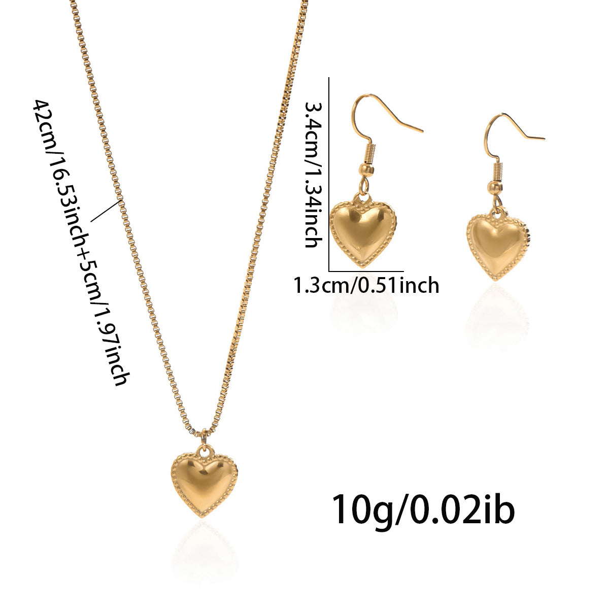 Lxalry 18K Gold Plated Symmetrical Heart Jewelry Set, Mirror Polish Hypoallergenic Necklace & Earrings for Women, Never-Fade Luxury Gift with Precision-Cast Edges