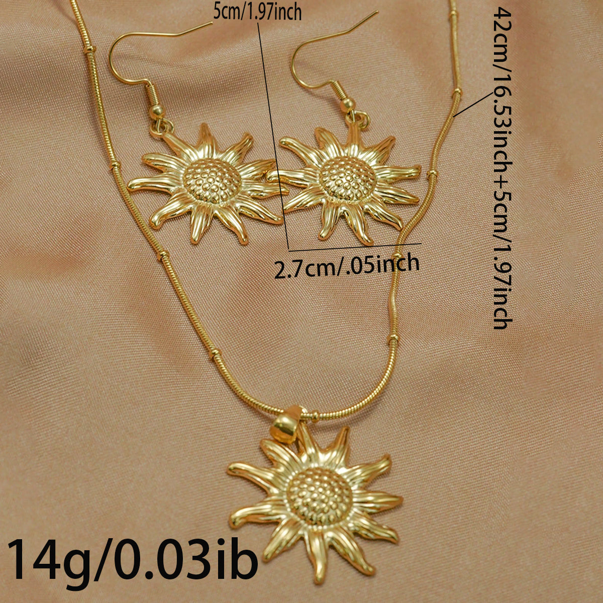 Lxalry 18K Gold Plated Sun Mirror Jewelry Set, Hypoallergenic Skin-Safe Necklace & Drop Earrings for Daily/Evening, Never-Fade Adjustable Luxury Gift with Precision-Cast Rays