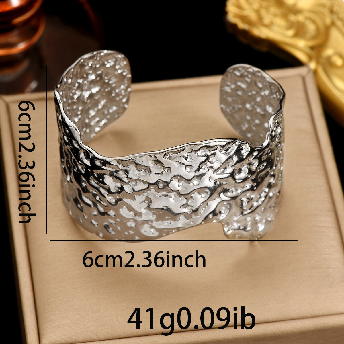 Lxalry 18K Gold Plated Stainless Steel Artisan Hammered Wide Bracelet, Hypoallergic Skin-Safe Jewelry with Mirror Edges, Never-Fade Handmade Luxury Gift for Women