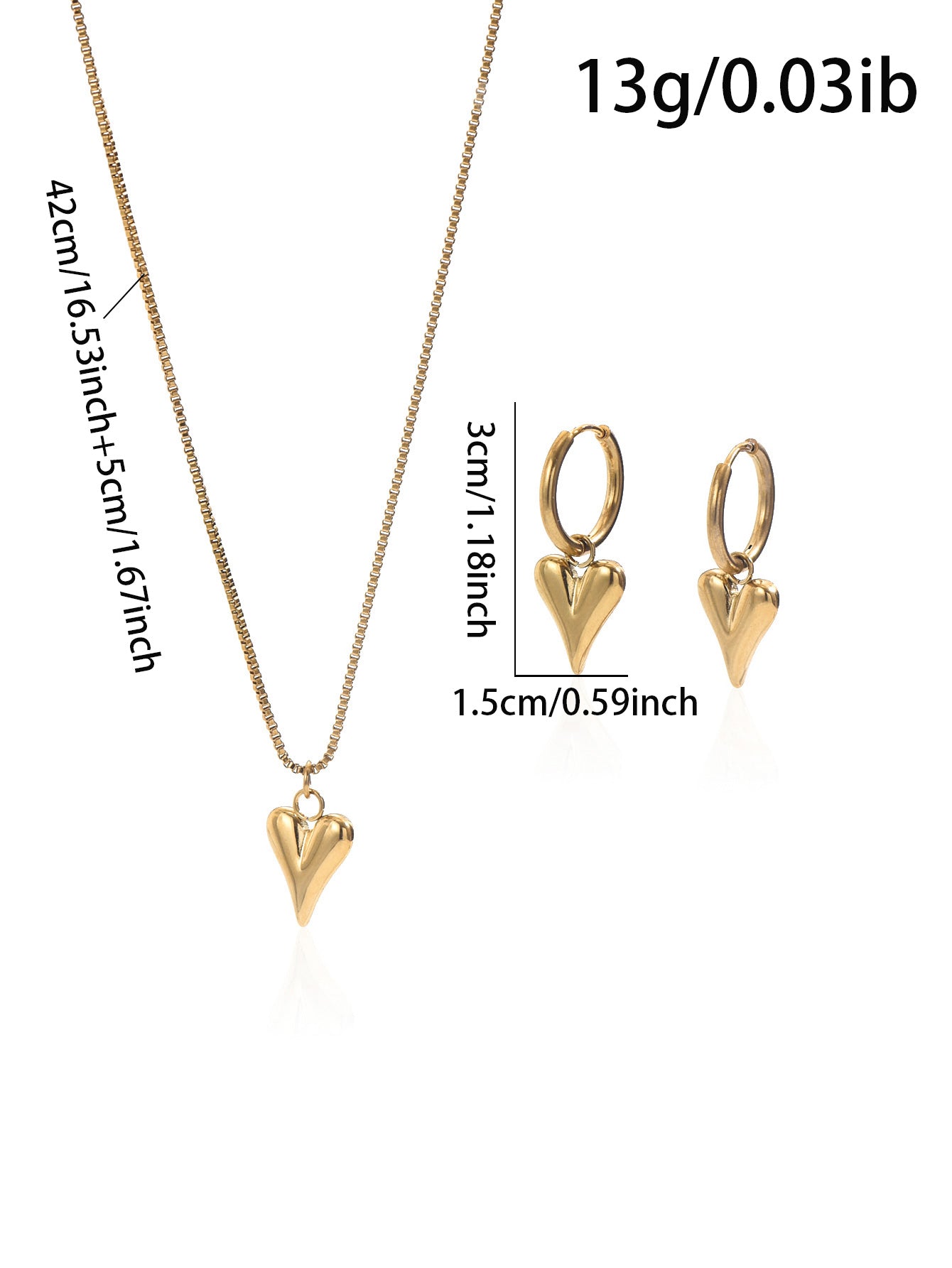 Lxalry 18K Gold Plated Stainless Steel Heart Mirror Jewelry Set, Hypoallergenic Skin-Safe Necklace & Earrings for Daily/Evening Wear, Never-Fade Handmade Luxury Gift for Her