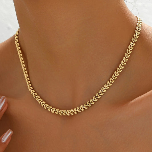 Lxalry Stylish chain necklace Retro  spring/Summer geometric  wheat leaf chain necklace everyday  everything party gift